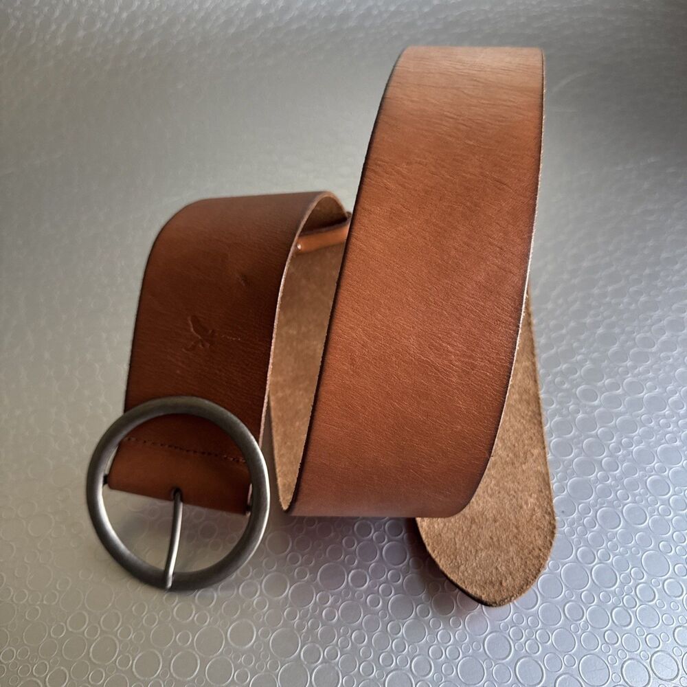 American Eagle Outfitters Leather Wide Belt Brown Big Round Buckle - Size M